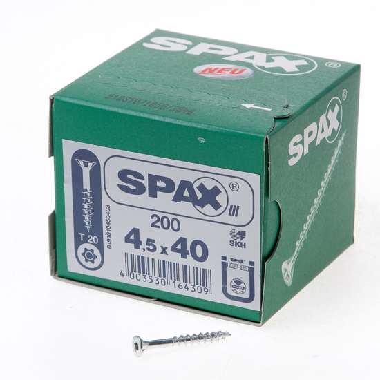 Afbeelding van Spax Spaanplaatschroef platverzonken kop verzinkt T-Star T20 deeldraad 4.5x40mm (per 200 stuks)