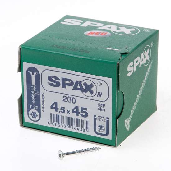 Afbeelding van Spax Spaanplaatschroef platverzonken kop verzinkt T-Star T20 deeldraad 4.5x45mm (per 200 stuks)