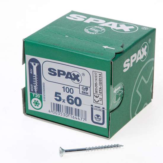 Afbeelding van Spax Spaanplaatschroef platverzonken kop verzinkt T-Star T20 deeldraad 5.0x60mm (per 100 stuks)