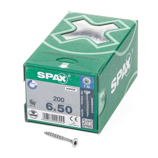 Afbeelding van Spax Spaanplaatschroef platverzonken kop verzinkt T-Star T30 deeldraad 6.0x50mm (per 200 stuks)