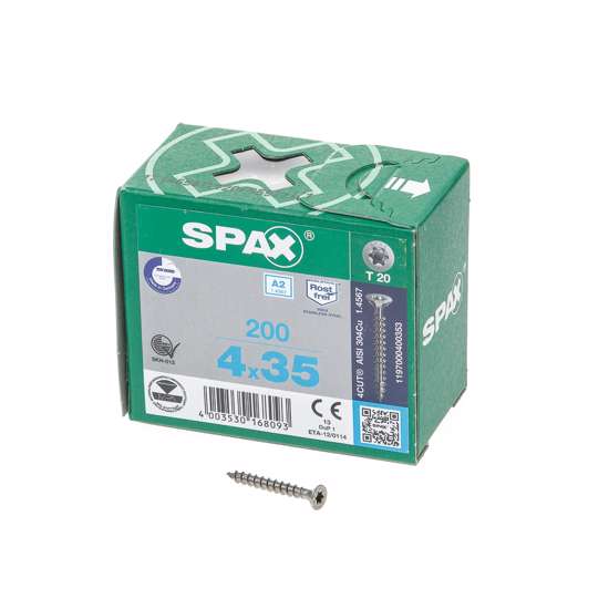 Afbeeldingen van Spax Spaanplaatschroef pk 4.0x35mm RVS T20 voldraad