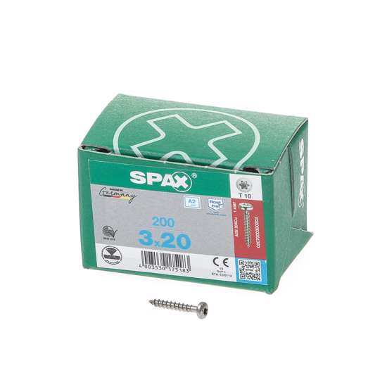 Afbeelding van Spax Spaanplaatschroef cilinderkop RVS T-Star T10 3.0x20mm (per 200 stuks)