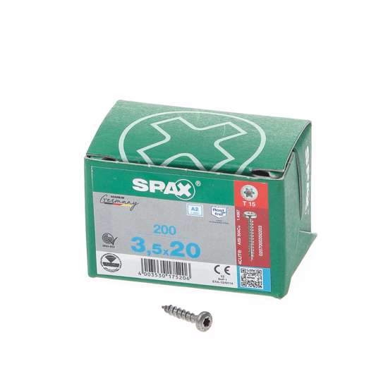 Afbeelding van Spax Spaanplaatschroef cilinderkop RVS T-Star T15 3.5x20mm (per 200 stuks)
