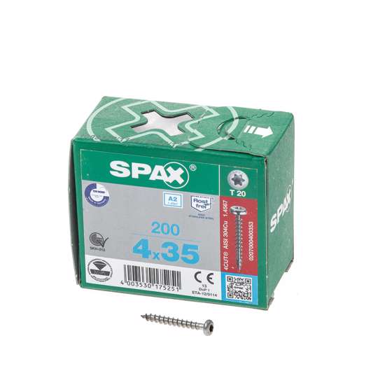 Afbeelding van Spax Spaanplaatschroef cilinderkop RVS T-Star T20 4.0x35mm (per 200 stuks)