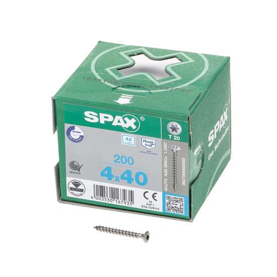 Afbeelding van Spax Spaanplaatschroef lenskop RVS T-Star T20 4.0x40mm (per 200 stuks)