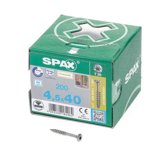 Afbeelding van Spax Spaanplaatschroef met boorpunt RVS T20 deeldraad 4.5x40mm (per 200 stuks)