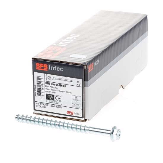 Afbeeldingen van SFS Betonschroef 12x160mm Multi-Monti-plus, met zeskant kop en aangeperste ring, verzinkt