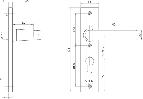 Afbeelding van Nemef knop/kruk garnituur linkswijzend 3251fp pc55