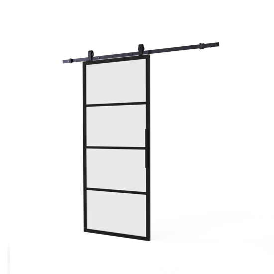 Afbeeldingen van DIY-schuifdeur Cubo zwart inclusief mat glas, afmeting deur 2350x980x28mm + zwart ophangsysteem type Basic Top