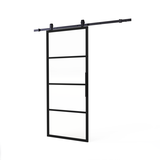 Afbeeldingen van DIY-schuifdeur Cubo zwart inclusief transparant glas, afmeting deur 2350x980x28mm + zwart ophangsysteem type Basic Top