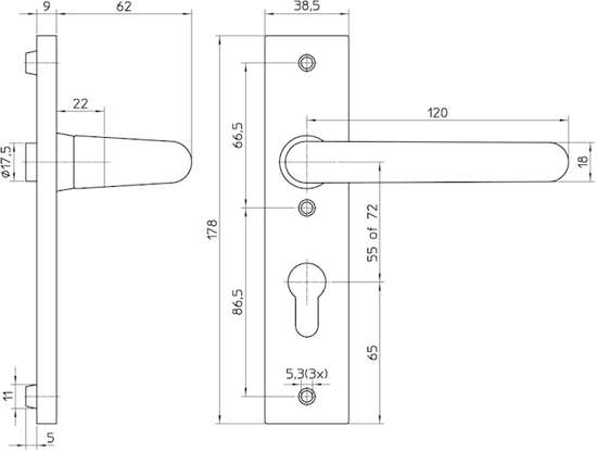 Afbeeldingen van Nemef Knopkrukgarnituur F1 3252fp pc72 kruk linkswijzend
