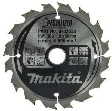 Toon details van Makita zaagblad hout 136x20x1,5mm 16T Afbeeldingen van Makita zaagblad hout 136x20x1,5mm 16T