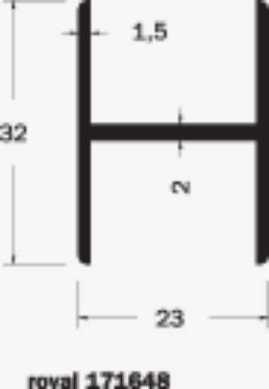 Afbeeldingen van Aluminium H-profiel 23 x 32 x 2 x 1.5mm